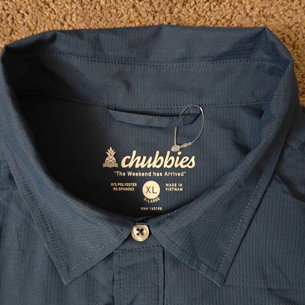 Chubbies Mens Short Sleeve Button Down Shirt Blue X Large Polyester Spandex NWT - Picture 6 of 9